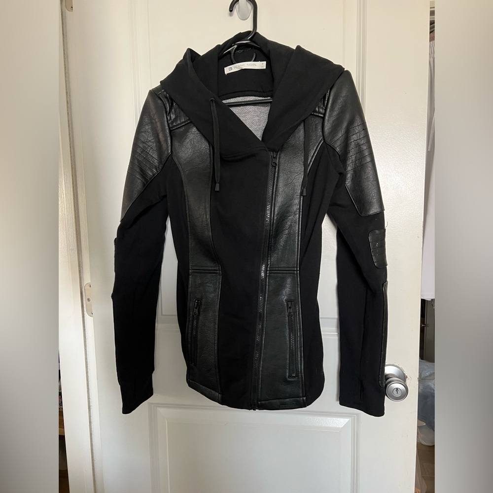 Black Leather and Fabric Women's Jacket